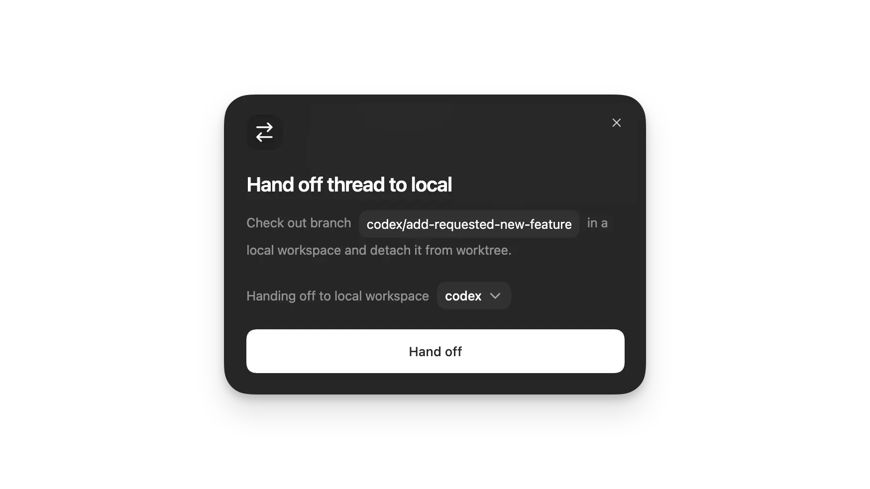 把线程从工作树移动到 Local 的交接对话框